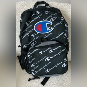 Champion Backpack Lunchbox Combo. Black/Blue